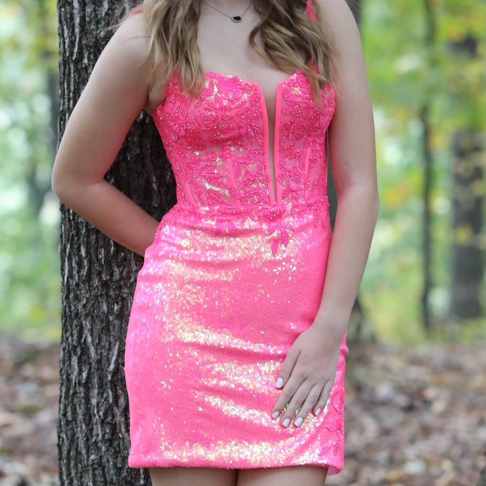 Amarra Hot Pink Homecoming Dress